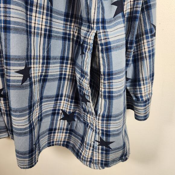 Joan Rivers Womens Celestial Plaid Flannel Shirt XL Star Print Chambray A464813 - Picture 4 of 11